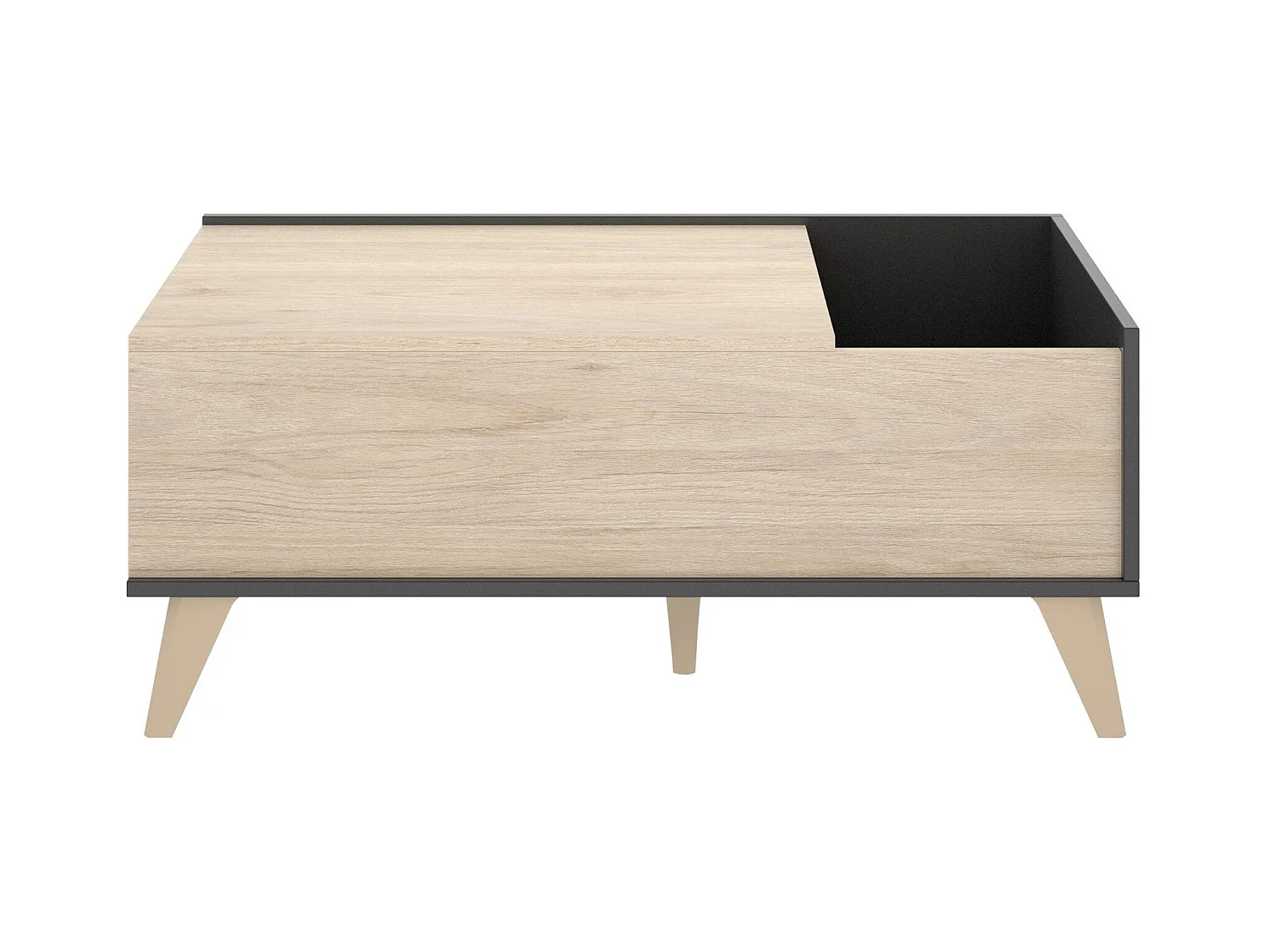 Table basse Dburs, Porte-revues de salon avec compartiment de rangement, Table basse élévatrice, 99x60h41 cm, Anthracite et Chêne