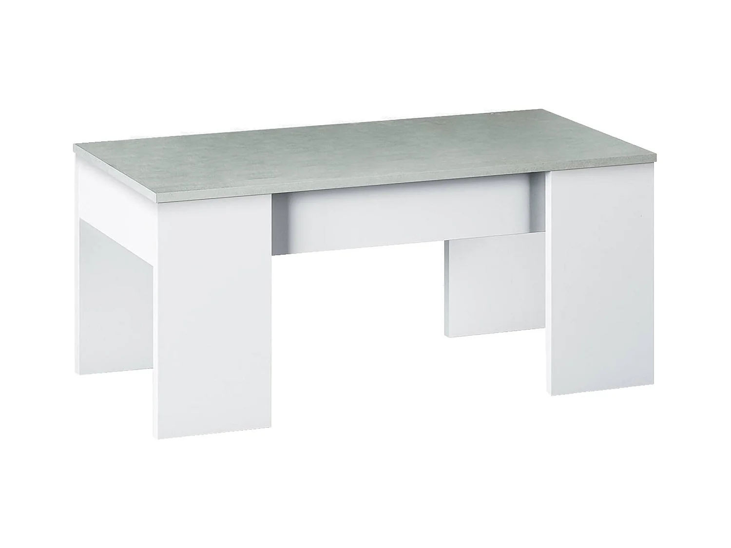 Table basse Dleal, Table basse avec plateau élévateur, Table basse de salon, 100x50h45/56 cm, Blanc et béton