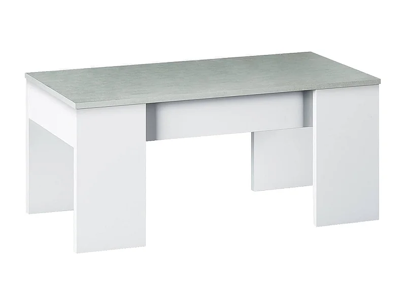 Dleal salontafel, Salontafel met verhoogd blad, Lage woonkamertafel, 100x50h45/56 cm, Wit en beton