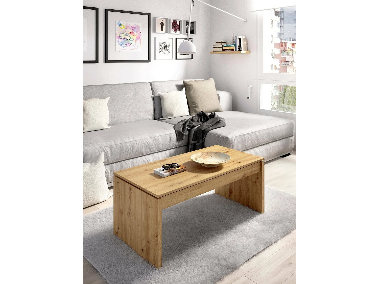 Tavolino da Salotto Audi, Vano Portaoggetti, 50x102x43h cm Marrone Rovere Nodi