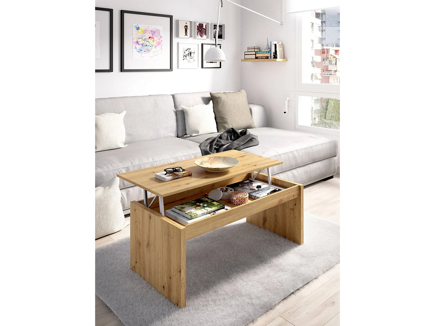 Tavolino da Salotto Audi, Vano Portaoggetti, 50x102x43h cm Marrone Rovere Nodi