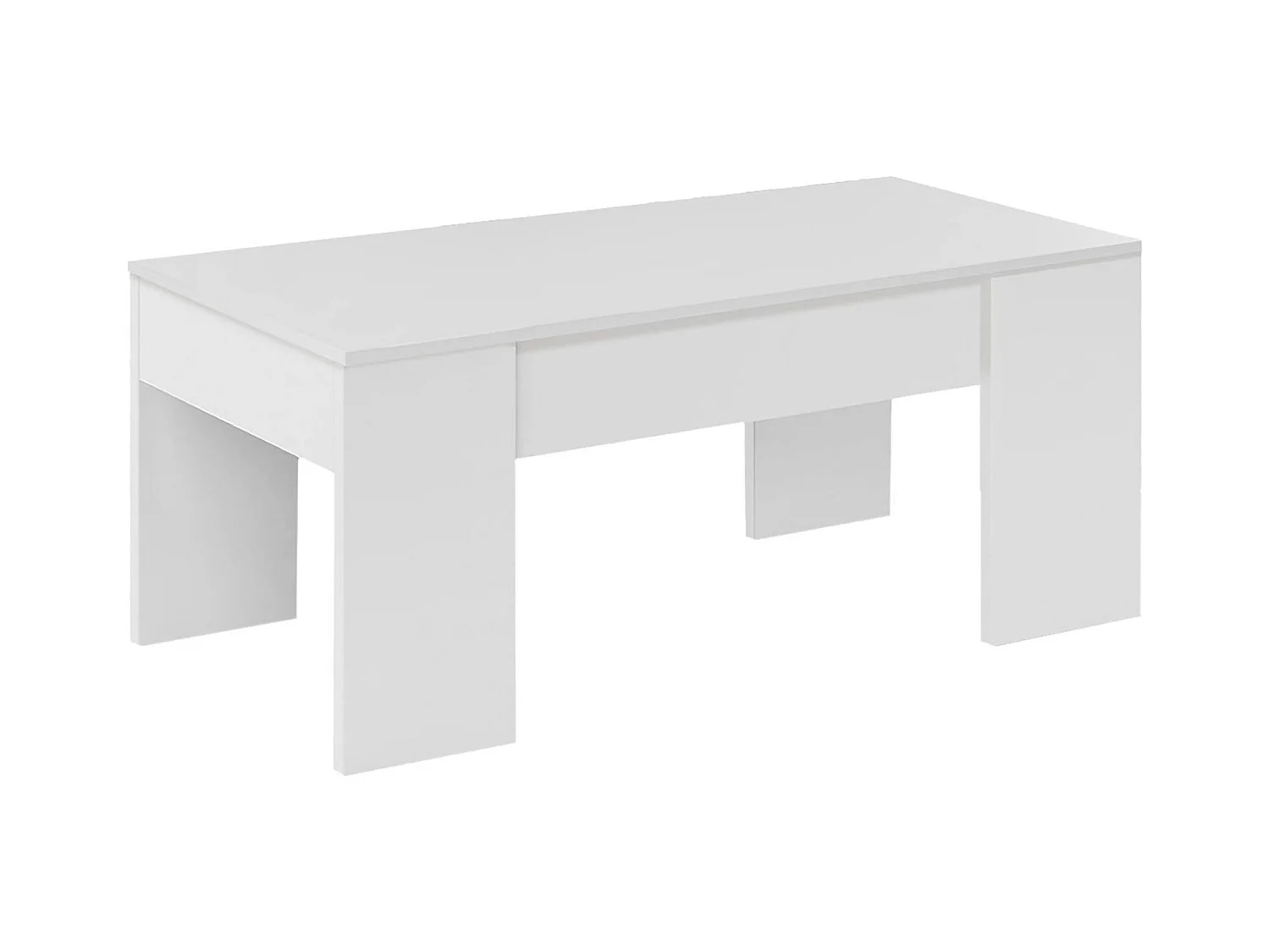 Table basse Dleal, Table basse avec plateau relevable, Table basse de salon, 100x50h45/56 cm, Blanc brillant