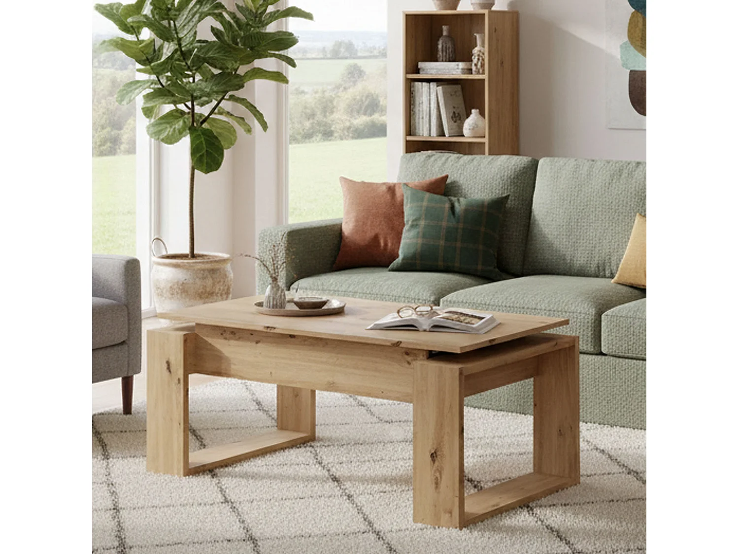 Couchtisch Ddav, Couchtisch mit abnehmbarer Platte, Couchtisch für das Wohnzimmer, 105x55h45/56 cm, Eichenknoten