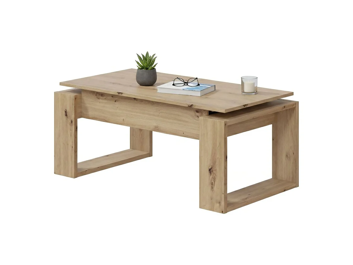 Table basse Ddav, Table basse avec plateau relevable, Table basse de salon, 105x55h45/56 cm, Chêne noué
