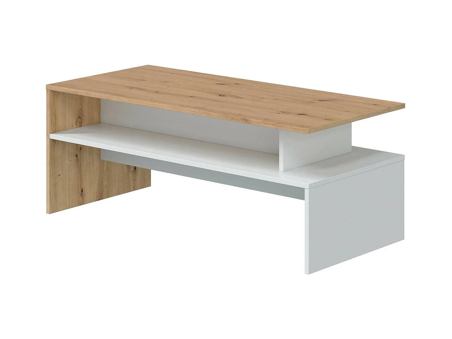 Vail salontafel, salontafel in de woonkamer, salontafel, lage tafel, 100x50h43 cm, geknoopt eiken en glanzend wit