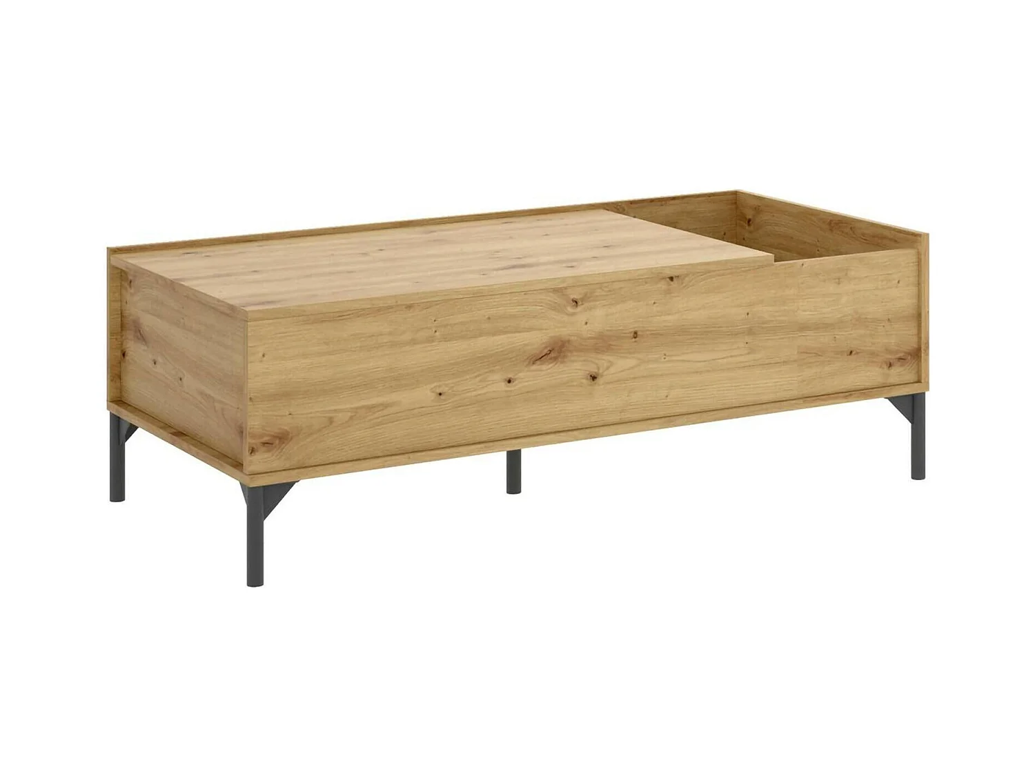 Table basse Dburs, Porte-revues de salon avec compartiment de rangement, Table basse élévatrice basse, 99x60h41 cm, Chêne Nodi
