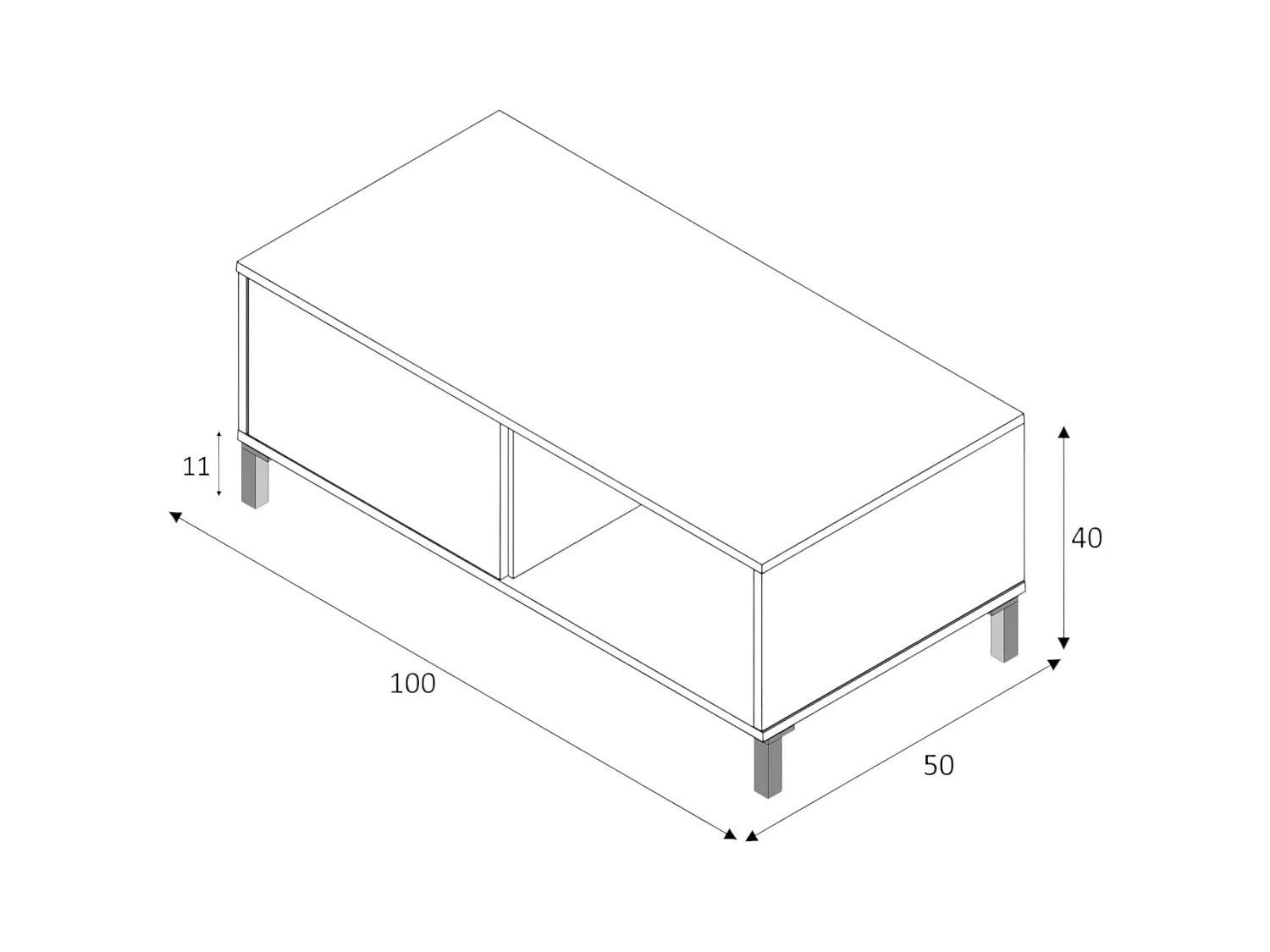 Dcresp salontafel, Salontafel, Lage woonkamertafel, 100x50h40 cm, Eiken en Wit
