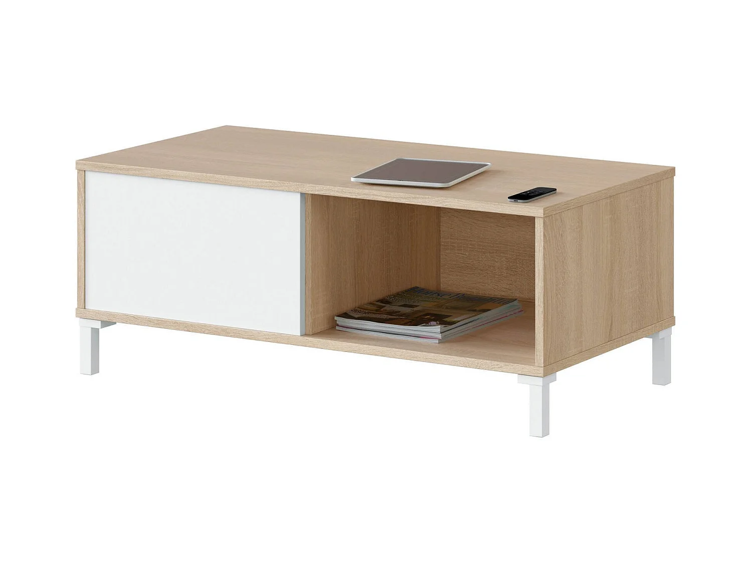 Dcresp salontafel, Salontafel, Lage woonkamertafel, 100x50h40 cm, Eiken en Wit