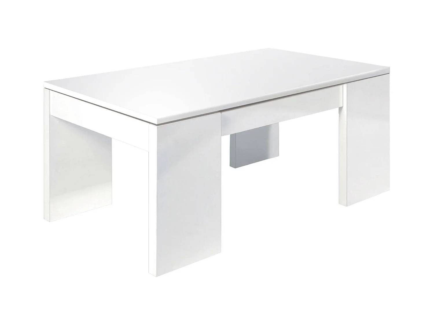 Table basse Dgollin, Table basse avec plateau relevable, Table basse de salon, 100x50h43/84 cm, Blanc brillant