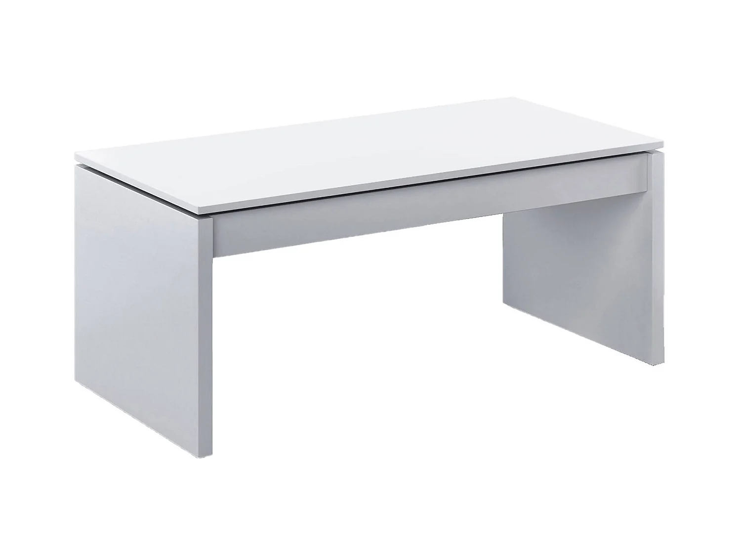 Table basse Dlenzin, Table basse avec plateau relevable, Table basse de salon, 102x50h43/54 cm, Blanc brillant