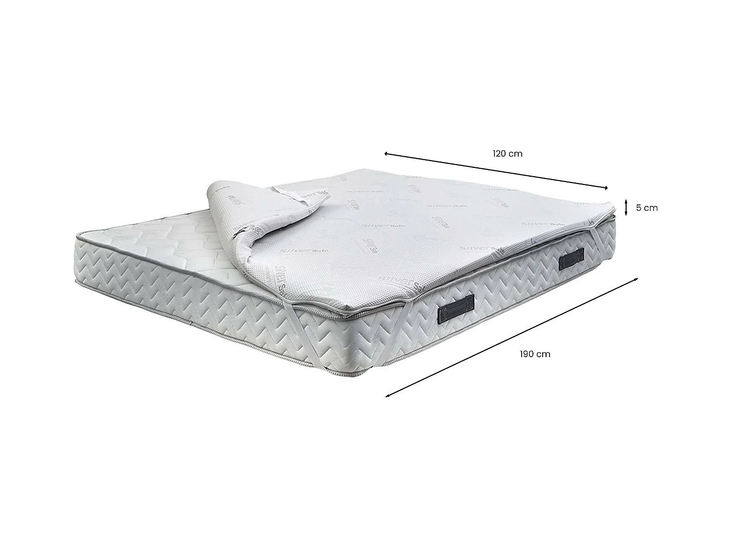 Dabreg vierkante en halve topper, matrashoesset met kussen, traagschuim topper, hypoallergene en ademende topper, 100% gemaakt in Italië, 120x190xh5 cm