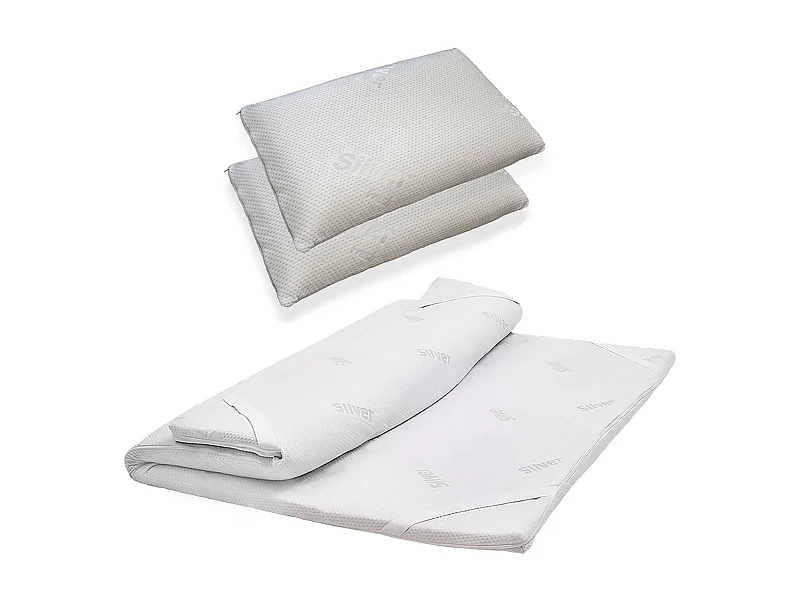 Einzelne Topper Dmatr, Auflagenset mit Kissen, Memory Foam Topper, hypoallergener und atmungsaktiver Topper, 100 % Made in Italy, 90x200h5 cm