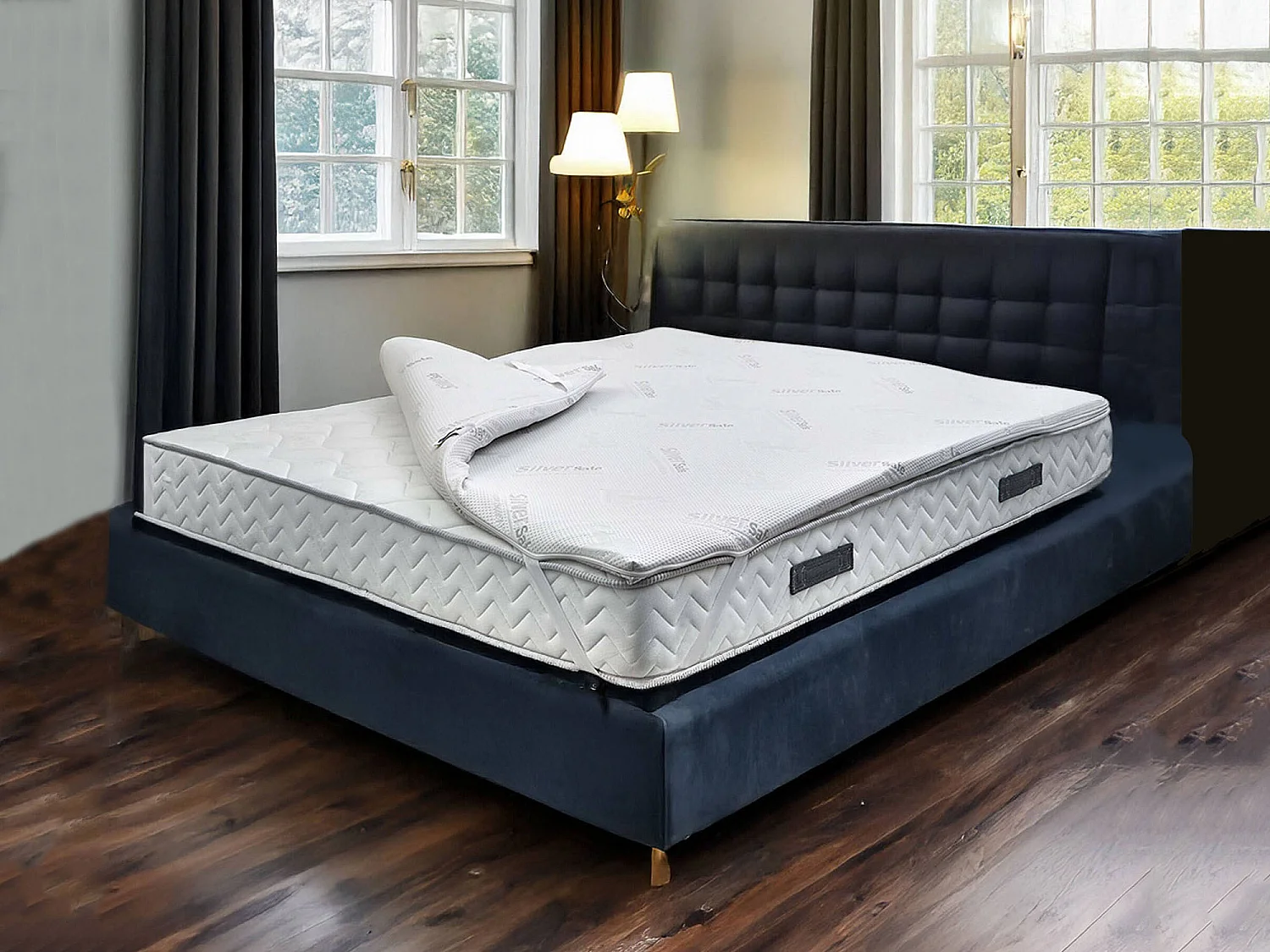 Topper doble Dmarino, Juego de cubrecama con almohada, Topper Memory Foam, Topper hipoalergénico y transpirable, 100% Made in Italy, 140x200xh5 cm