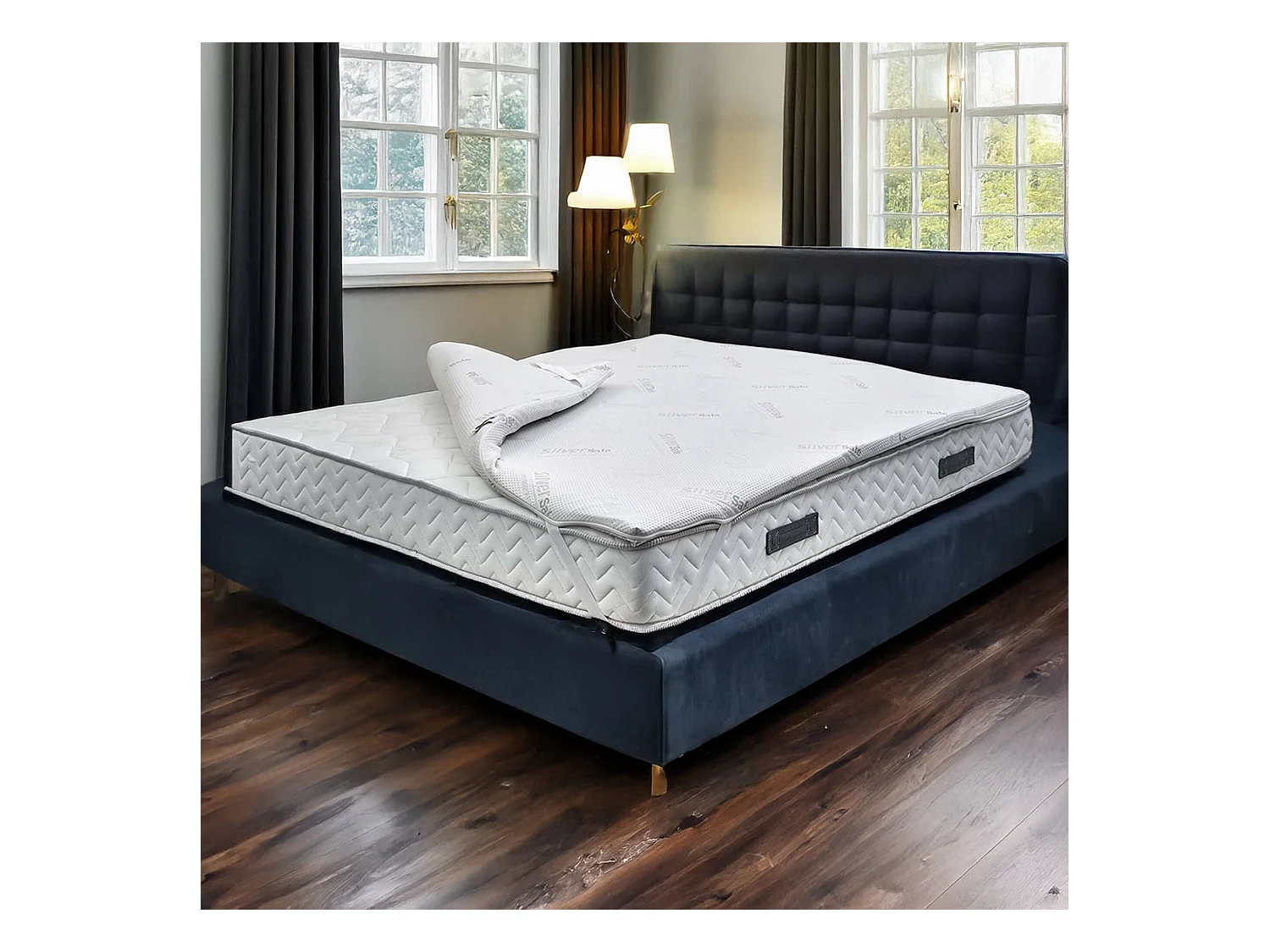 Topper doble Sagitario, Colchón con juego de almohadas, topper viscoelástico, topper hipoalergénico y transpirable, 100% Made in Italy, 180x200xh5 cm