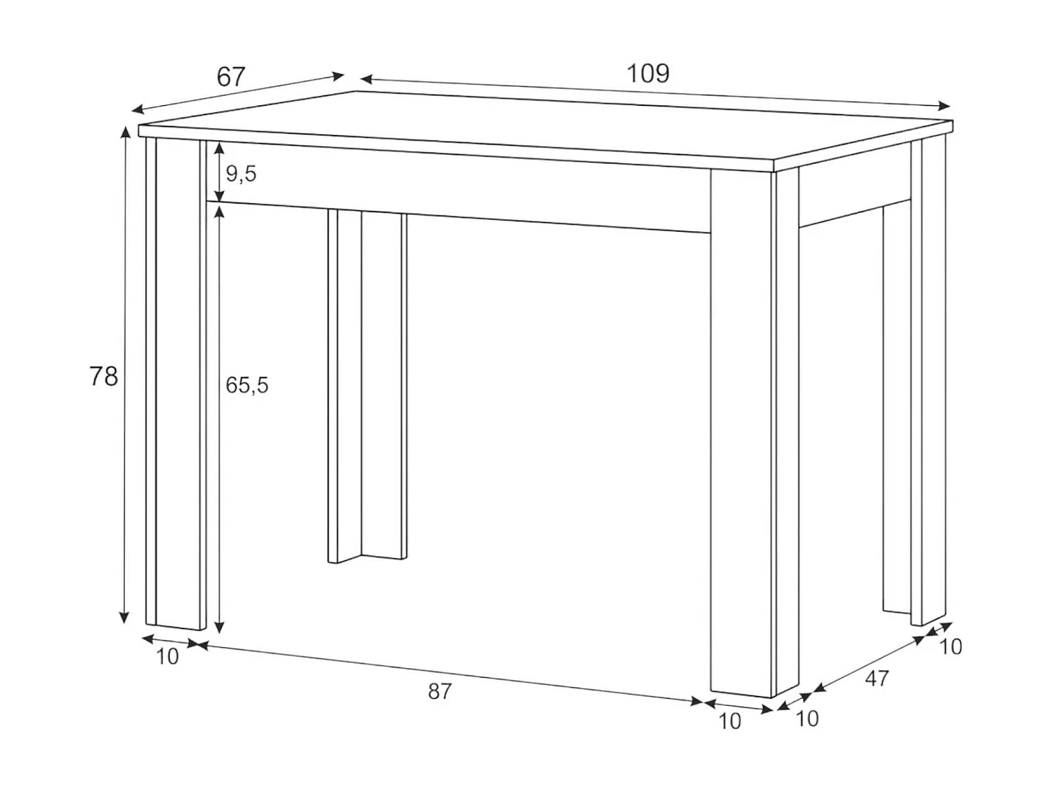 Dmora - Tavolo fisso Anat, 109x67x78 cm, Bianco e Cemento