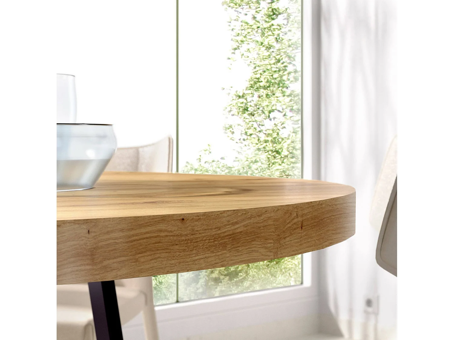 Table fixe Carone, Table à manger polyvalente, Table ronde de cuisine ou de salle à manger, 120x120h75 cm, Chêne Nodi