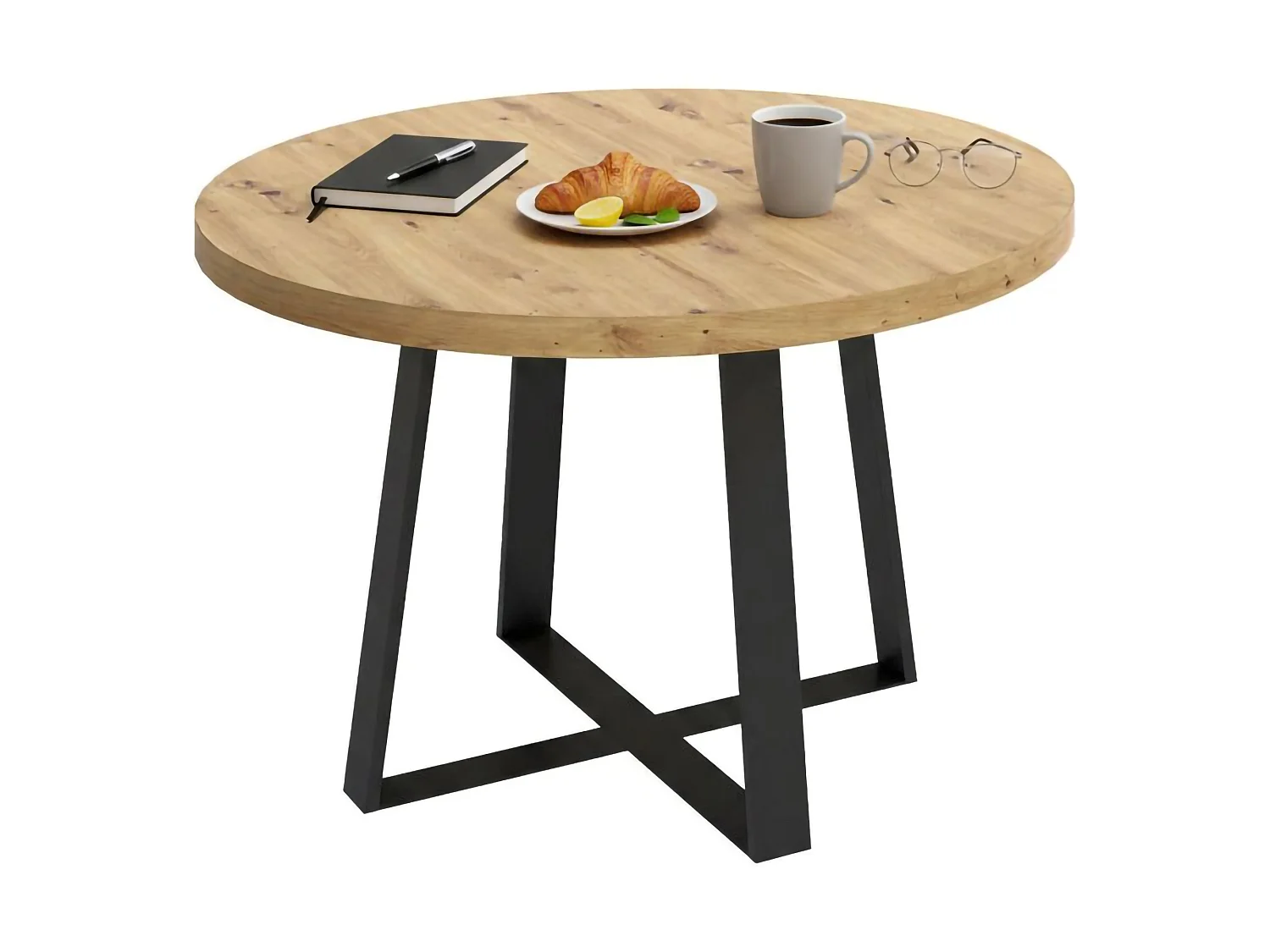 Dmora Vaste Tafel Carone 120x120x75h cm Zwart 4 Personen Rond, Structuurmateriaal van Gefineerd Hout