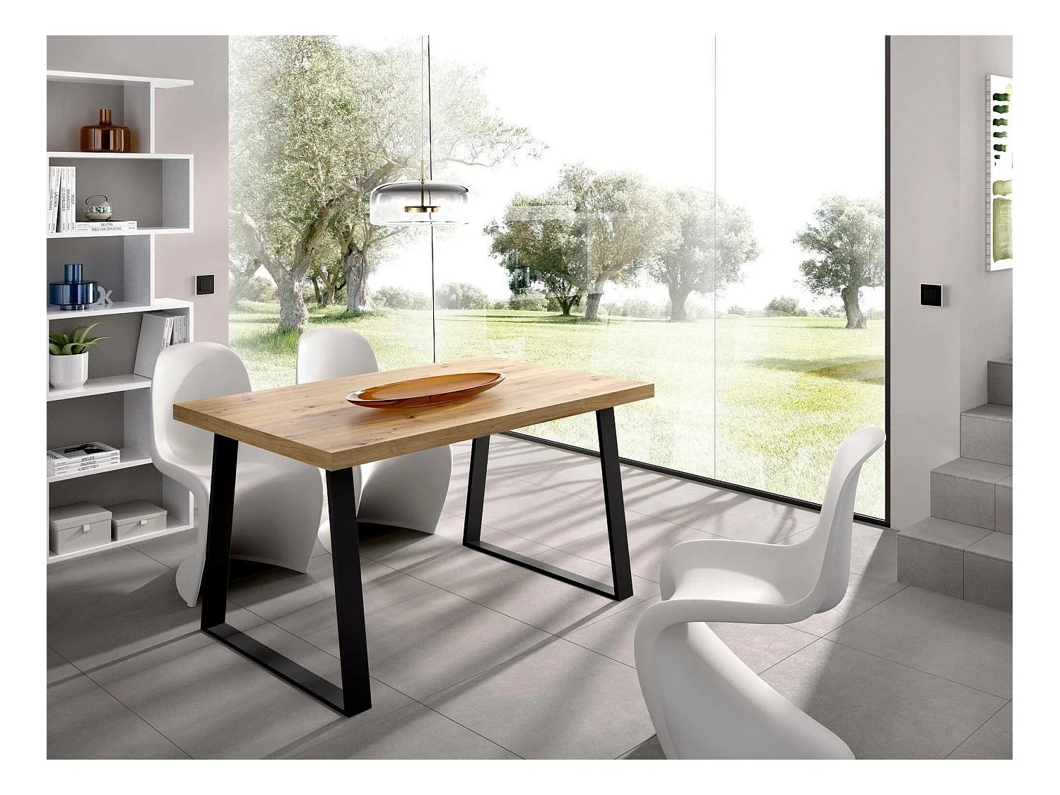 Table fixe Campello, Etagère à manger polyvalente, Table rectangulaire de cuisine ou de salle à manger, 140x90h75 cm, Chêne Nodi