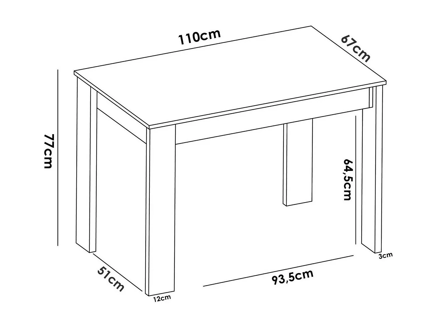 Table fixe Badile, Etagère à manger polyvalente, Table rectangulaire de cuisine ou de salle à manger, 110x67h77 cm, Blanc