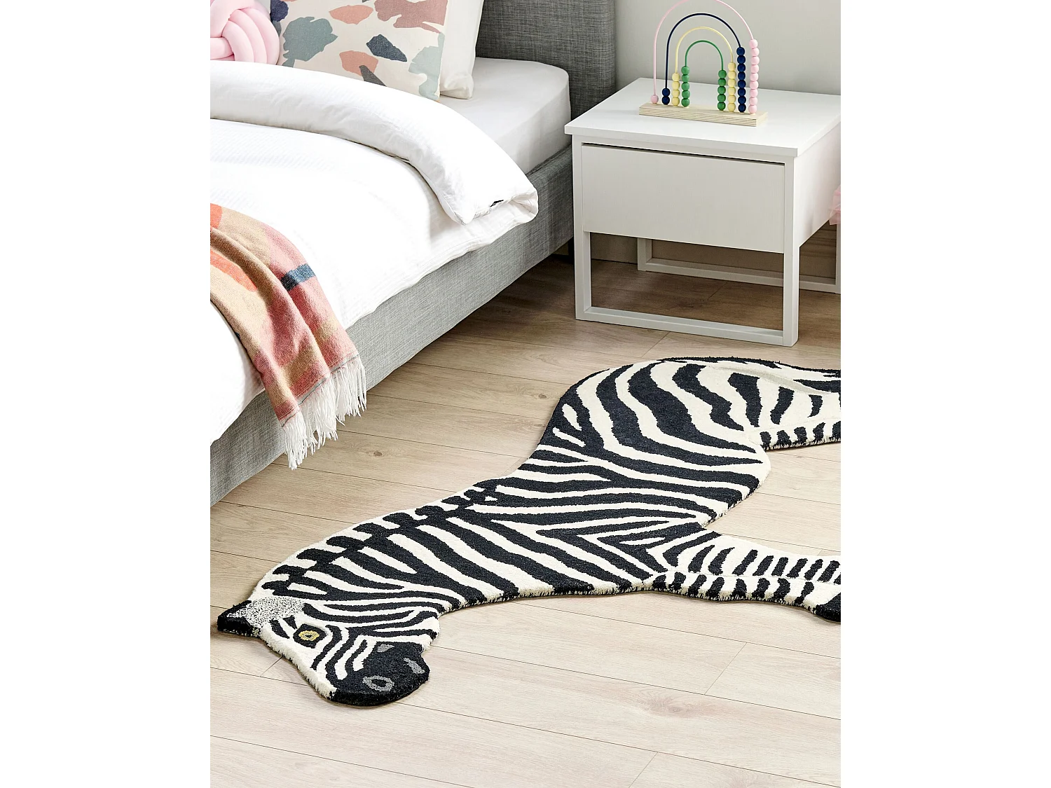 Tappeto per bambini lana bianco e nero motivo zebra 100 x 160 cm KHUMBA