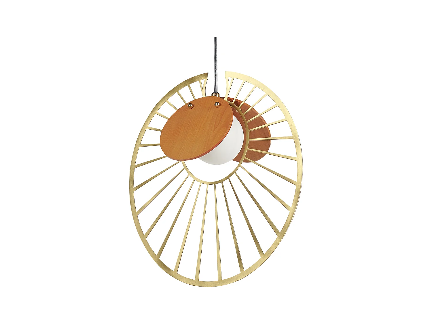 Hängelampe Metall gold / heller Holzfarbton rund modernes Design Bargo