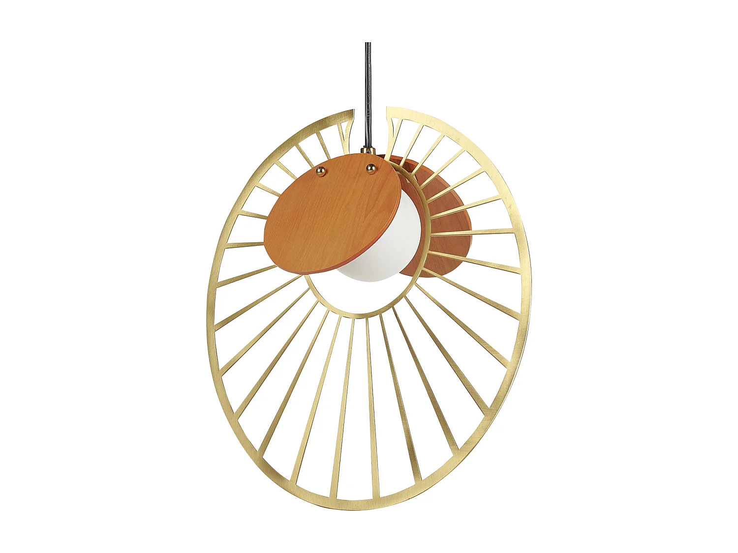 Hängelampe Metall gold / heller Holzfarbton rund modernes Design Bargo