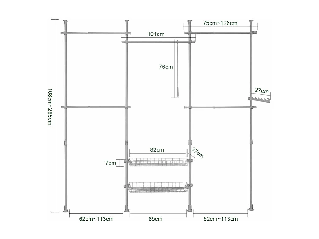 SoBuy KLS04-HG Garde-Robe Système de Penderie Télescopique avec 5 Barres Portant de Vêtement