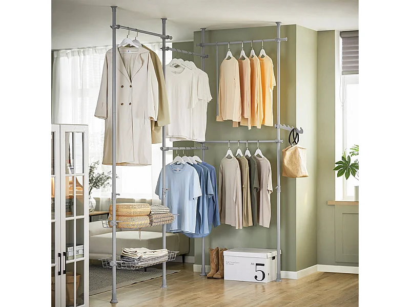 SoBuy KLS04-HG Garde-Robe Système de Penderie Télescopique avec 5 Barres Portant de Vêtement