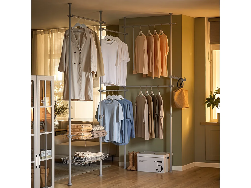 SoBuy KLS04-HG Garde-Robe Système de Penderie Télescopique avec 5 Barres Portant de Vêtement