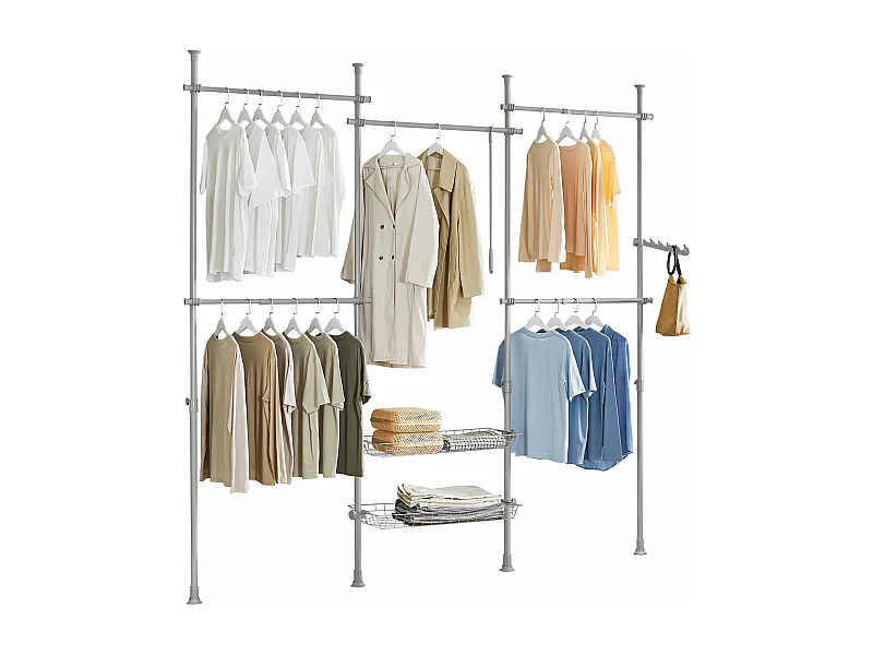 SoBuy KLS04-HG Garde-Robe Système de Penderie Télescopique avec 5 Barres Portant de Vêtement