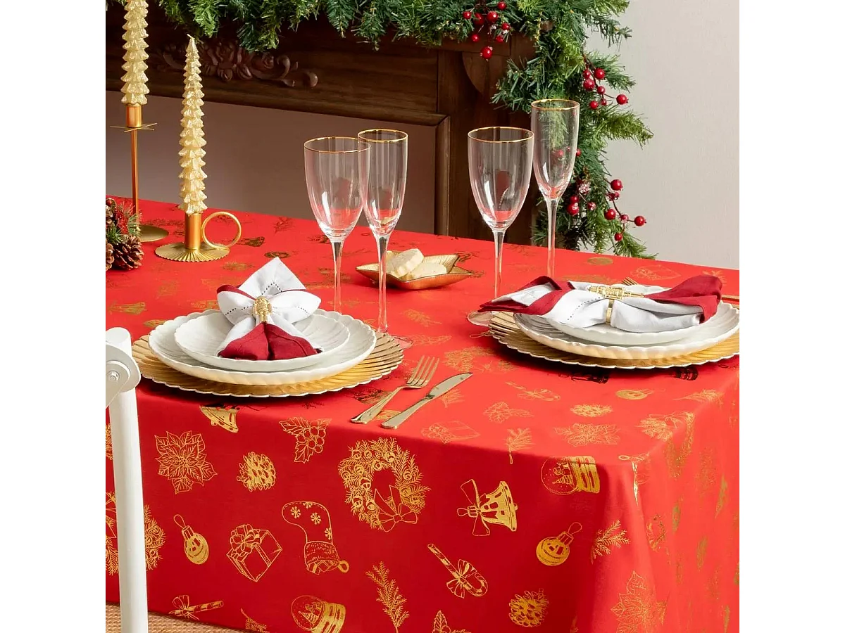 Nappe Imprimée "Soir de Noël" 140x360cm Rouge