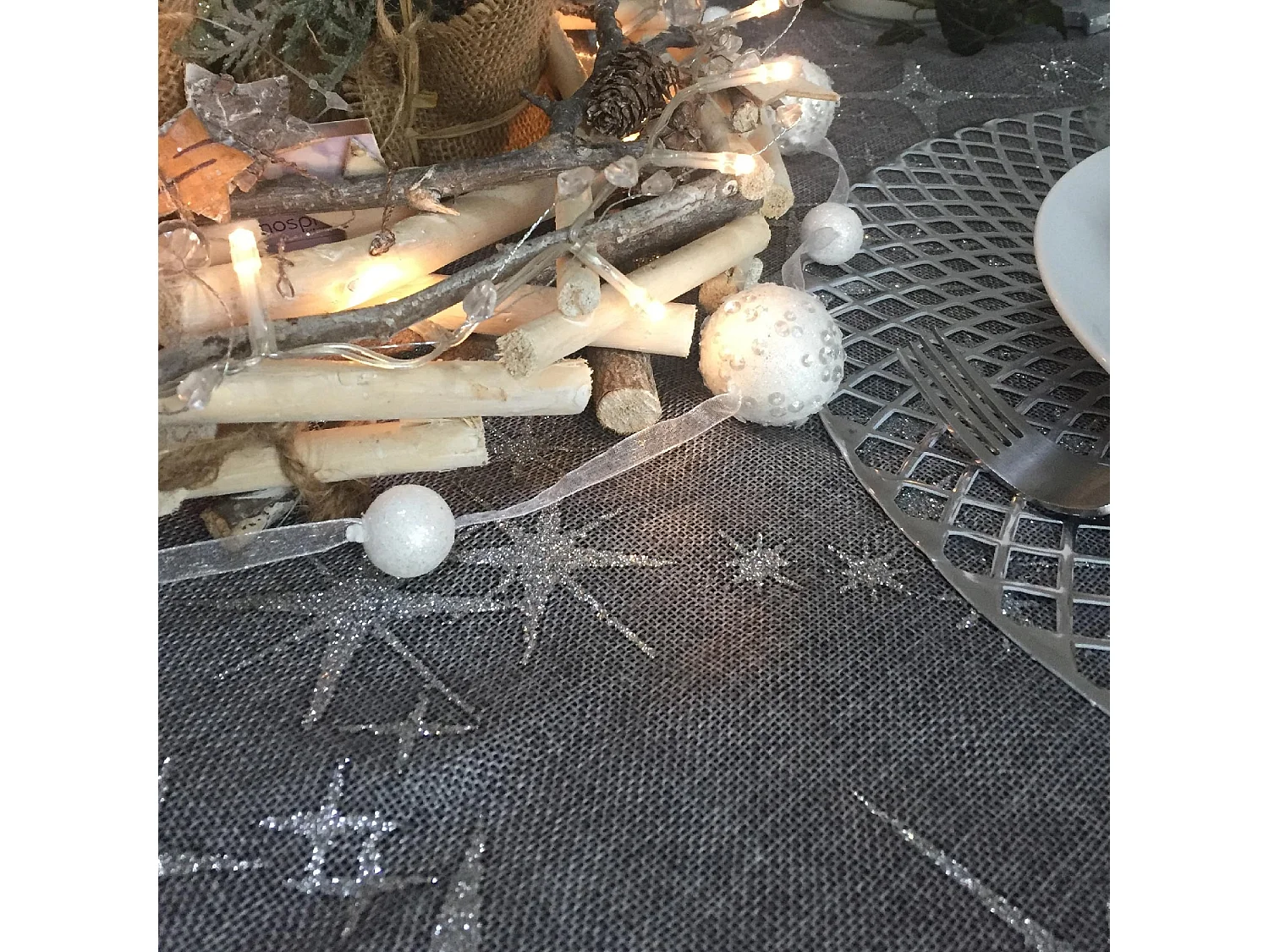 Mantel festivo con efecto de lona estrellada