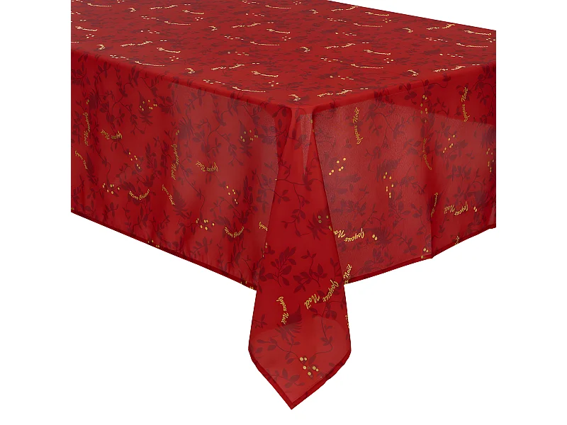 Nappe anti-taches Rouge imprimé Joyeux Noël doré 140 x 360 cm