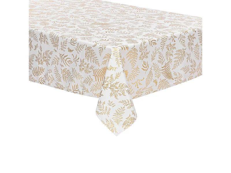 Nappe anti-taches Blanche imprimé Feuillage doré 140 x 360 cm