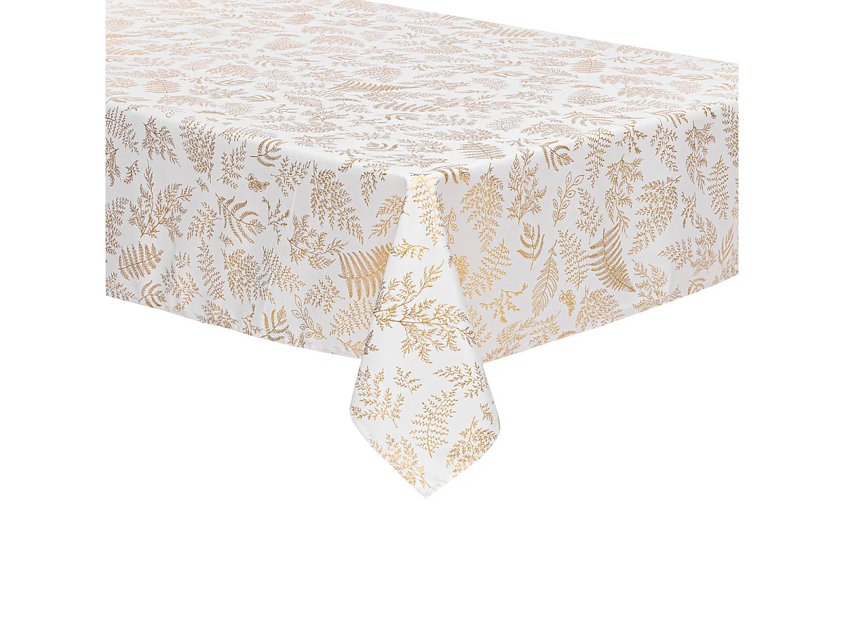 Nappe anti-taches Blanche imprimé Feuillage doré 140 x 360 cm