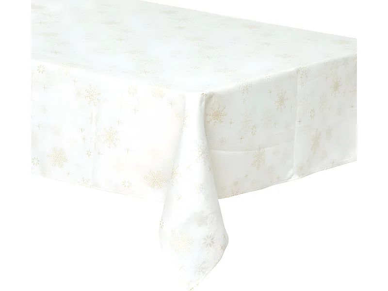 Nappe Imprimée Flocon" Polaire" 140x360cm Blanc & Or