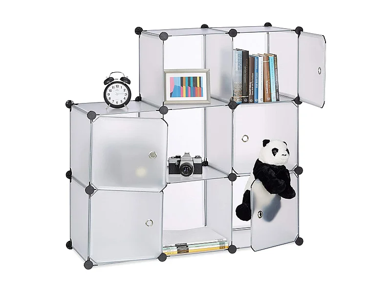 Prateleira de armazenamento 9 armários com portas modulares de plástico Montagem DIY em estante transparente 13_0001190