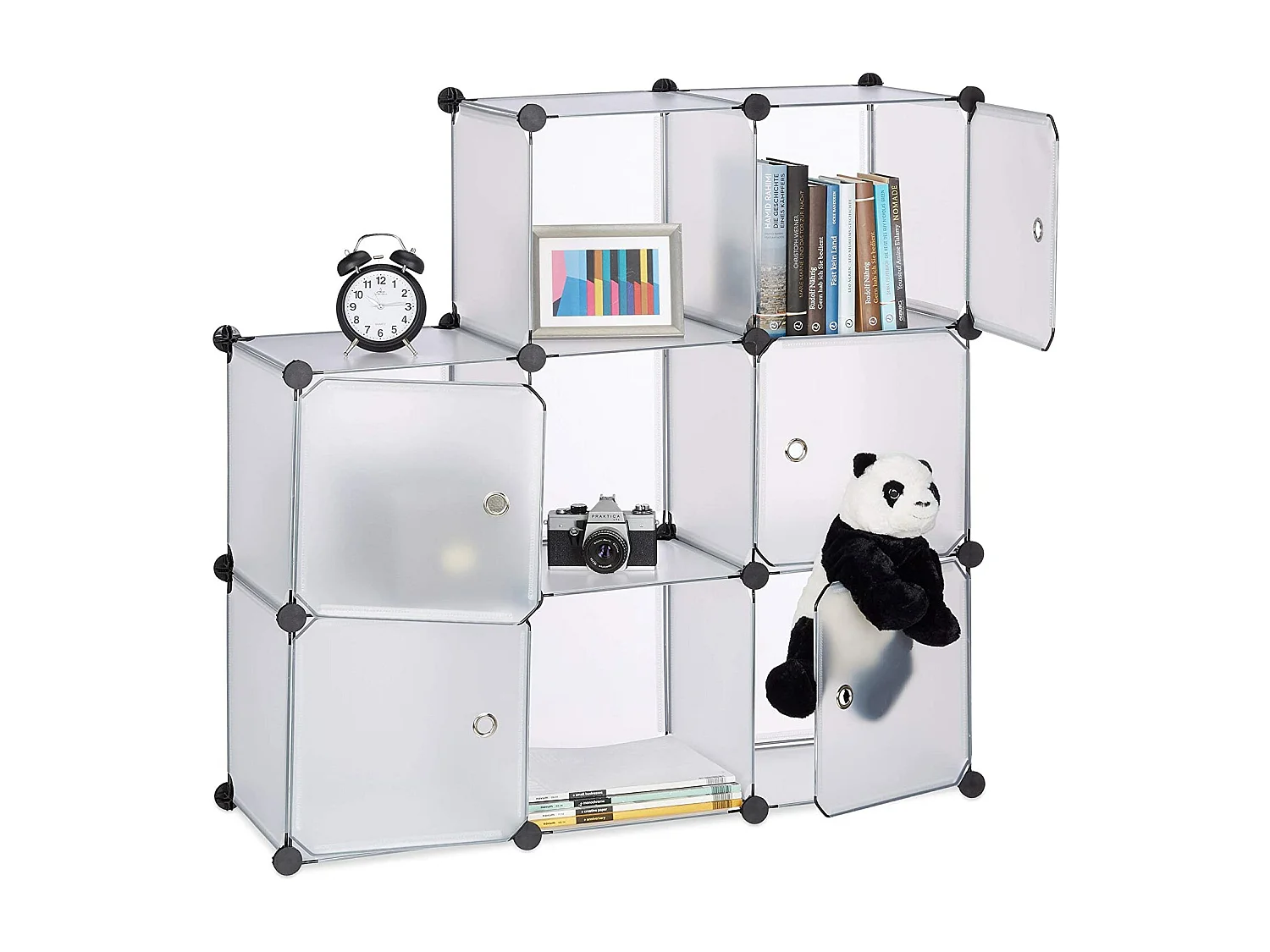 Prateleira de armazenamento 9 armários com portas modulares de plástico Montagem DIY em estante transparente 13_0001190