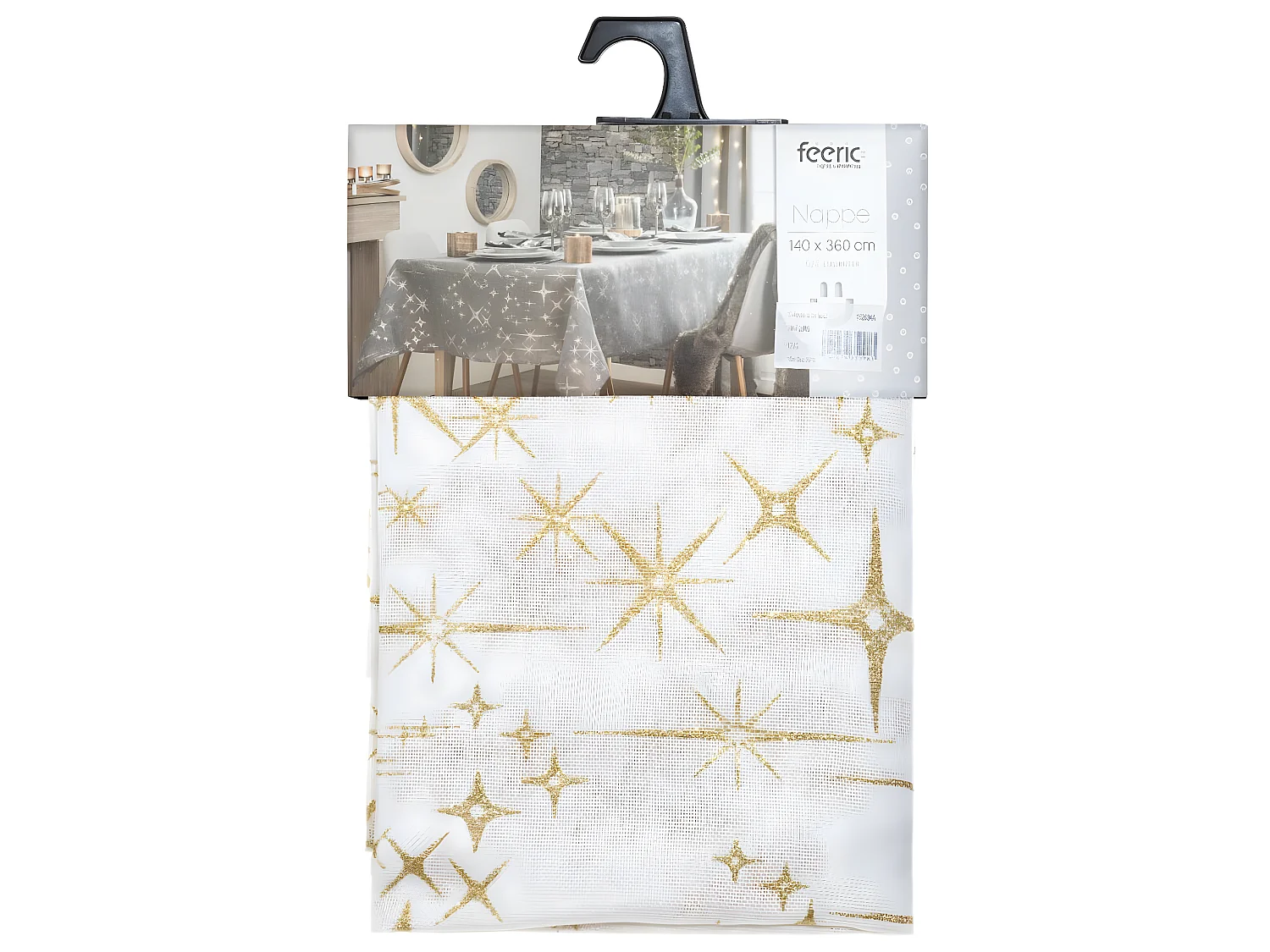 Nappe Motif Étoiles "Colorama" 140x360cm Blanc & Or