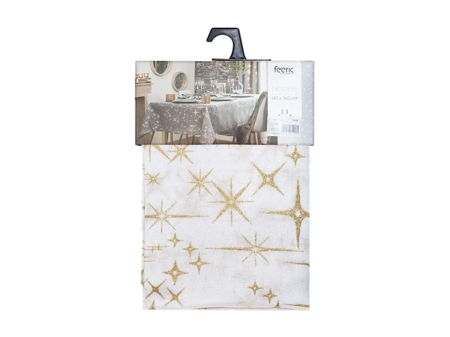 Nappe Motif Étoiles "Colorama" 140x360cm Blanc & Or