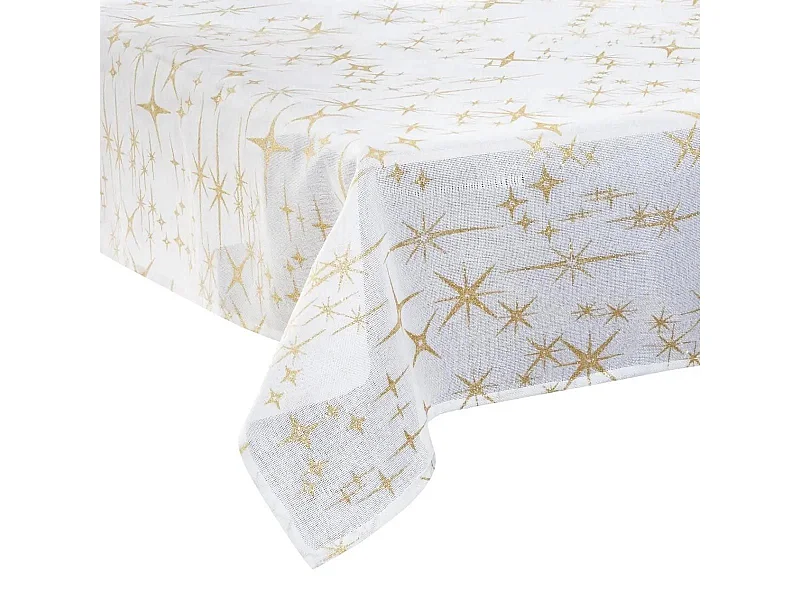 Nappe Motif Étoiles "Colorama" 140x360cm Blanc & Or