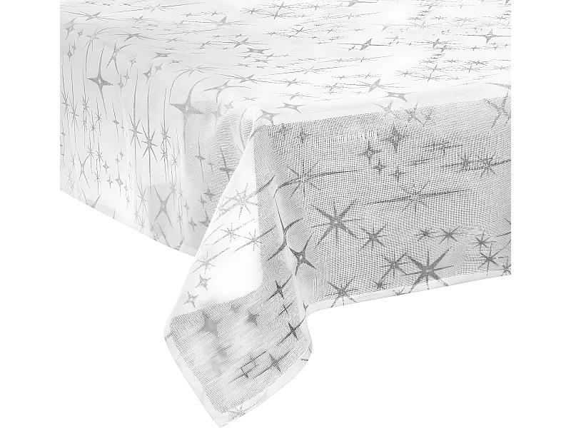 Nappe Motif Étoiles "Colorama" 140x360cm Blanc & Argent