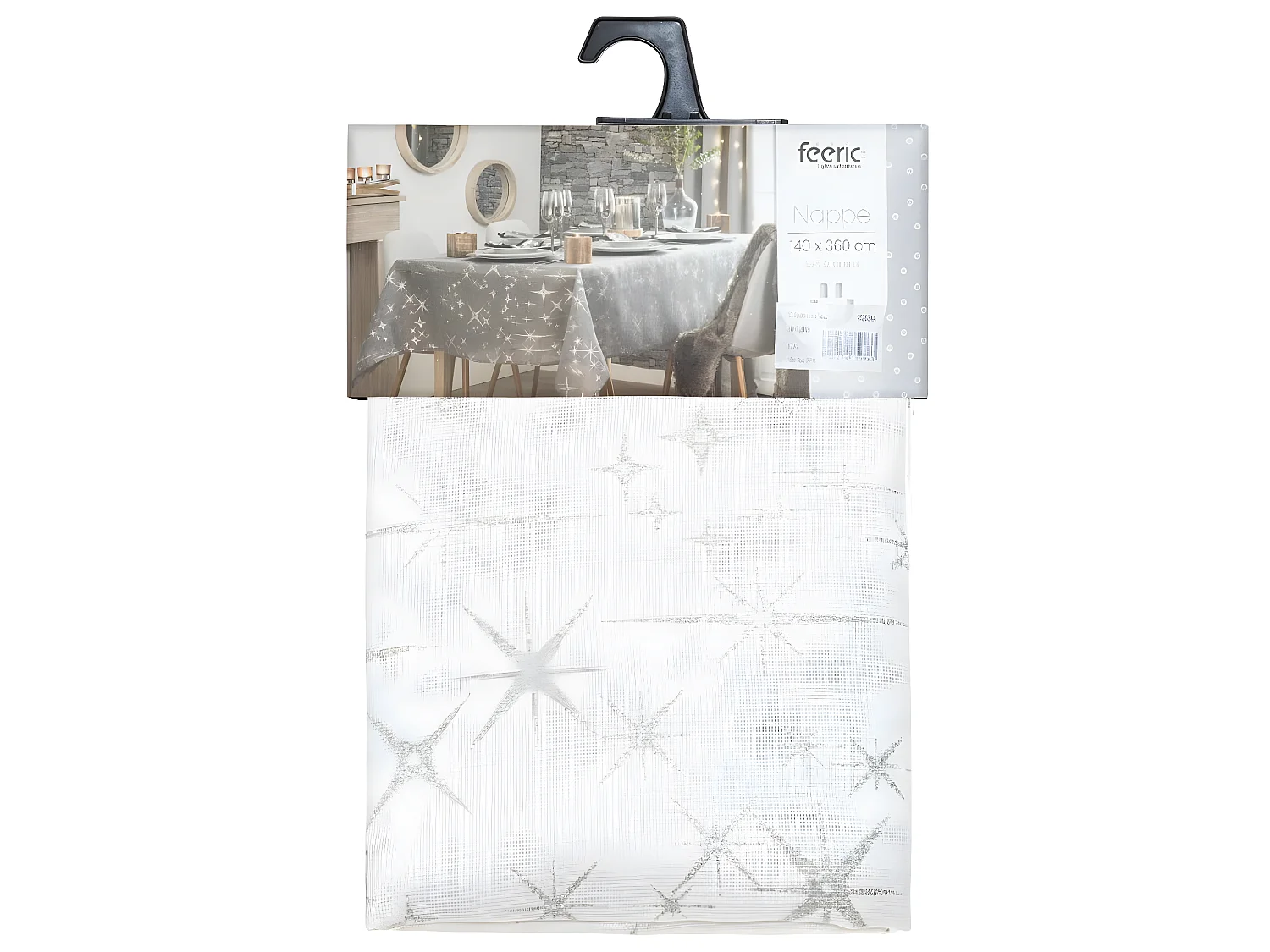 Nappe Motif Étoiles "Colorama" 140x360cm Blanc & Argent