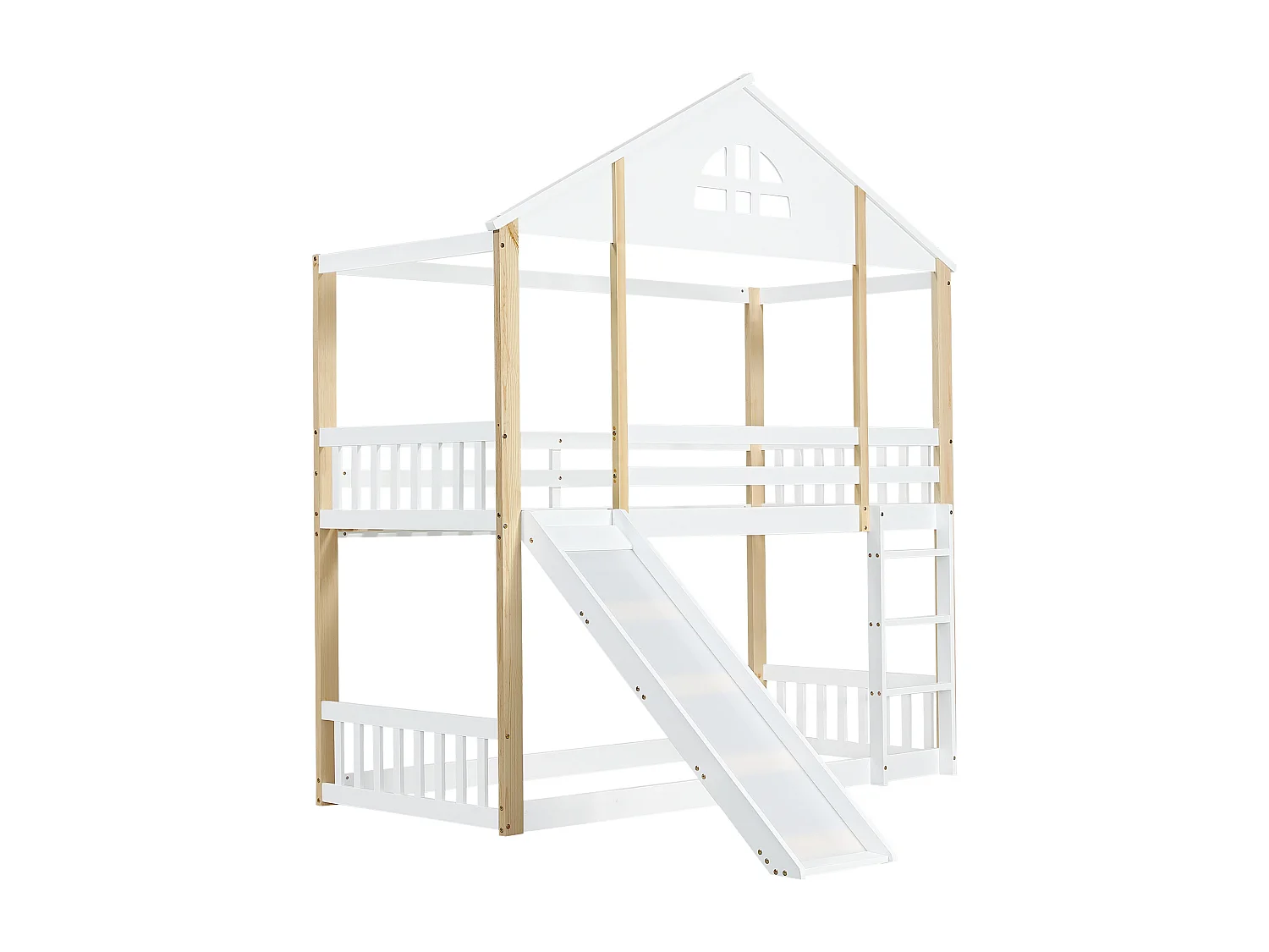 Stapelbed van massief hout met ladder en glijbaan - 90x200 cm - Wit