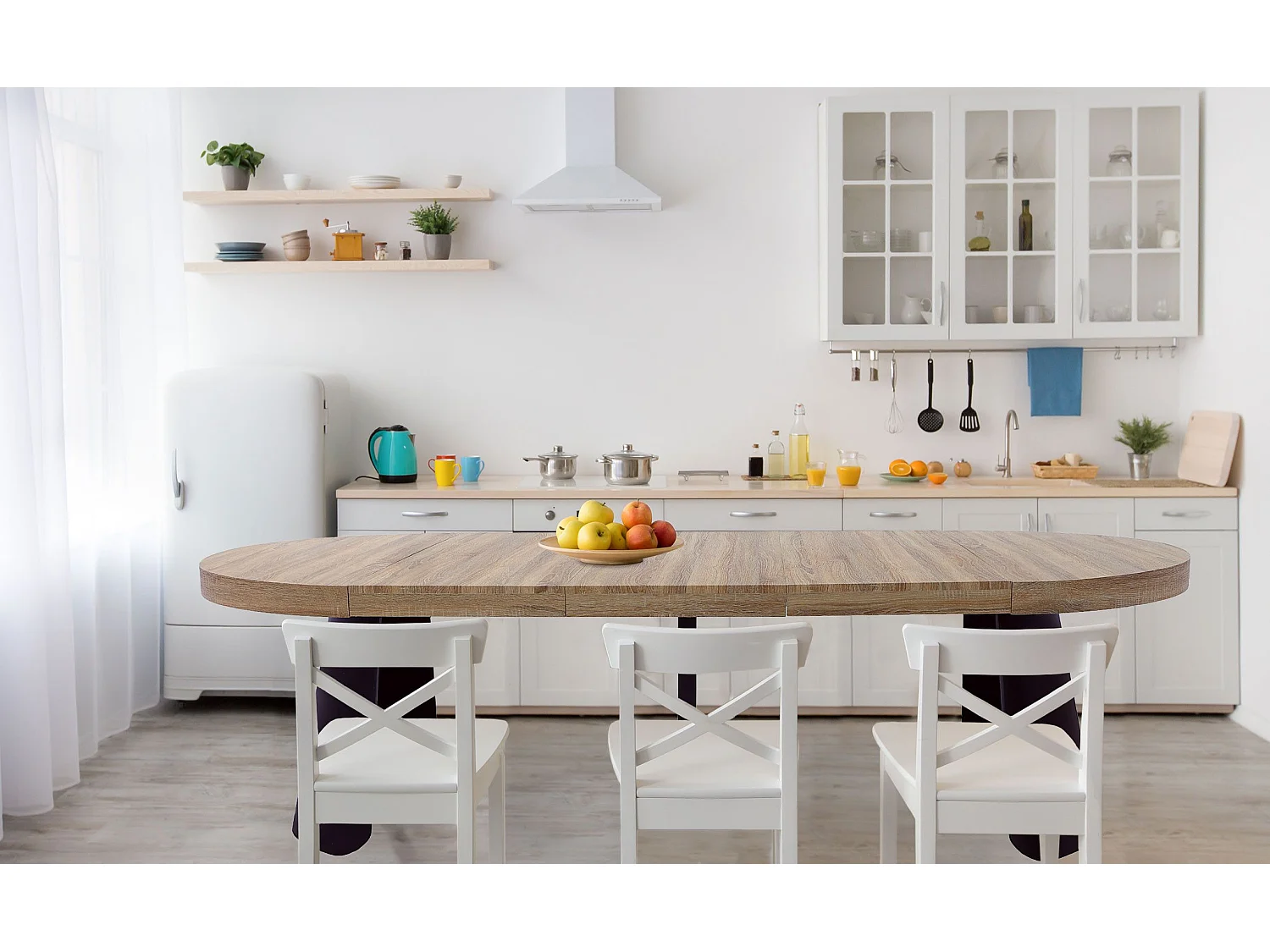 Table ronde extensible Henriette Chêne Clair pieds Noir