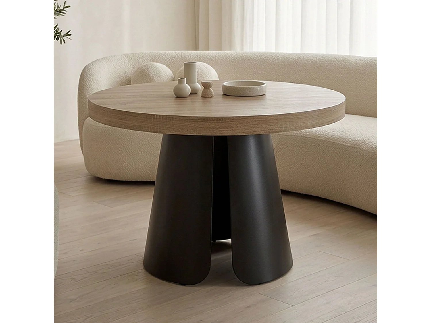 Table ronde extensible Henriette Chêne Clair pieds Noir