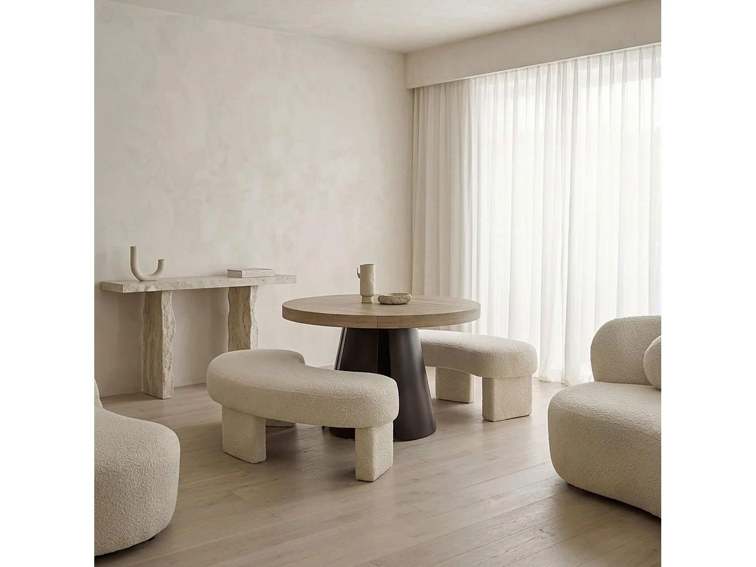 Table ronde extensible Henriette Chêne Clair pieds Noir