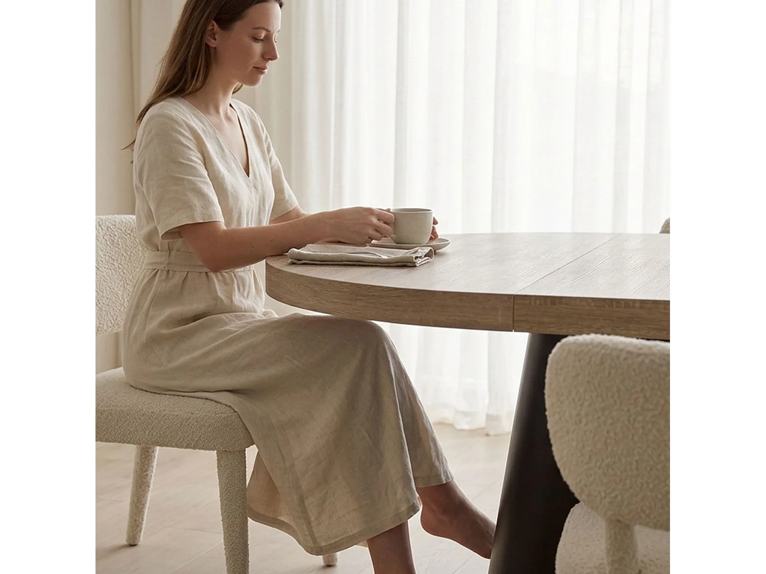 Table ronde extensible Henriette Chêne Clair pieds Noir