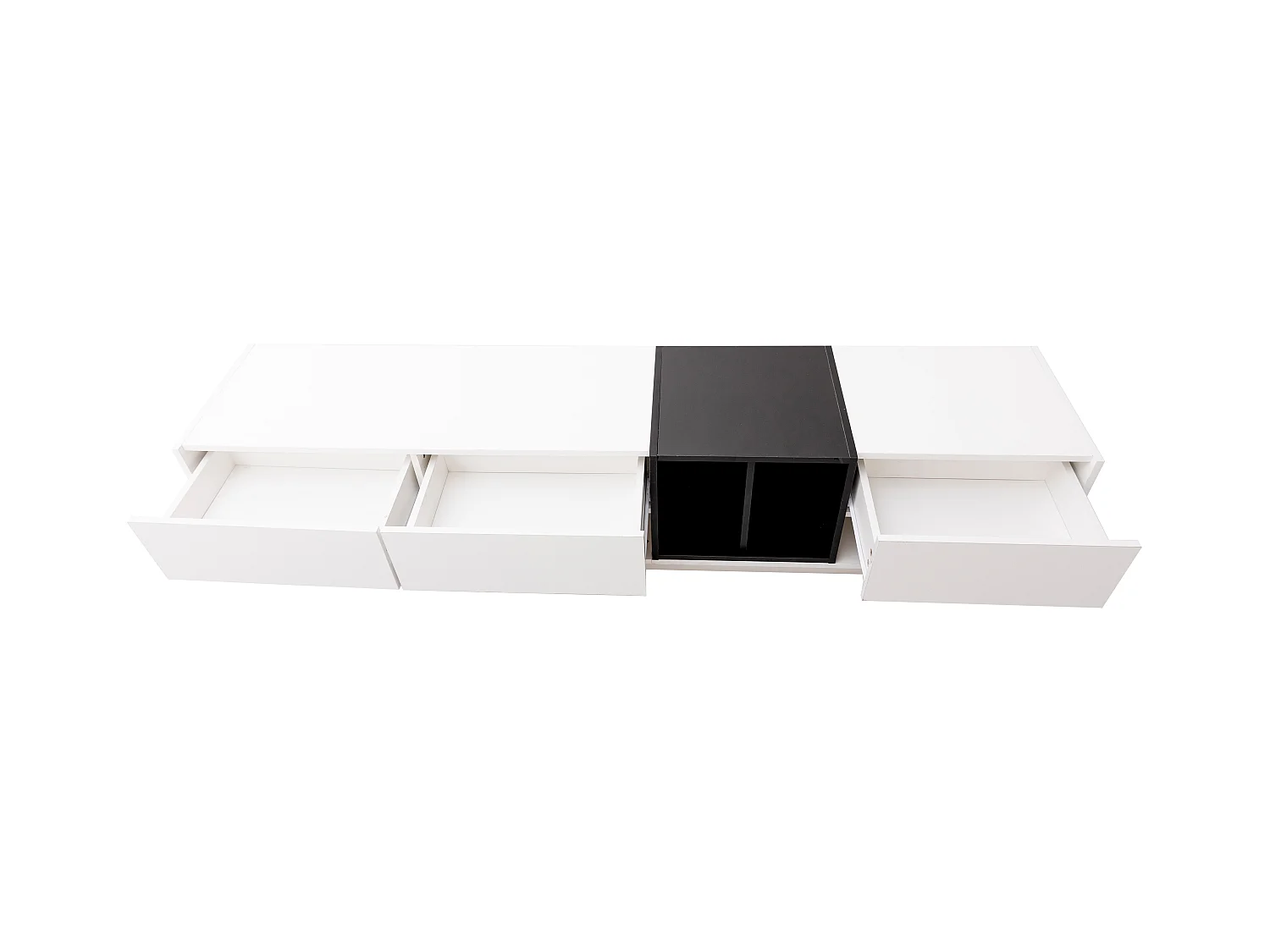 Mobile TV da 190 cm - 3 cassetti e 2 scomparti - bianco lucido e nero