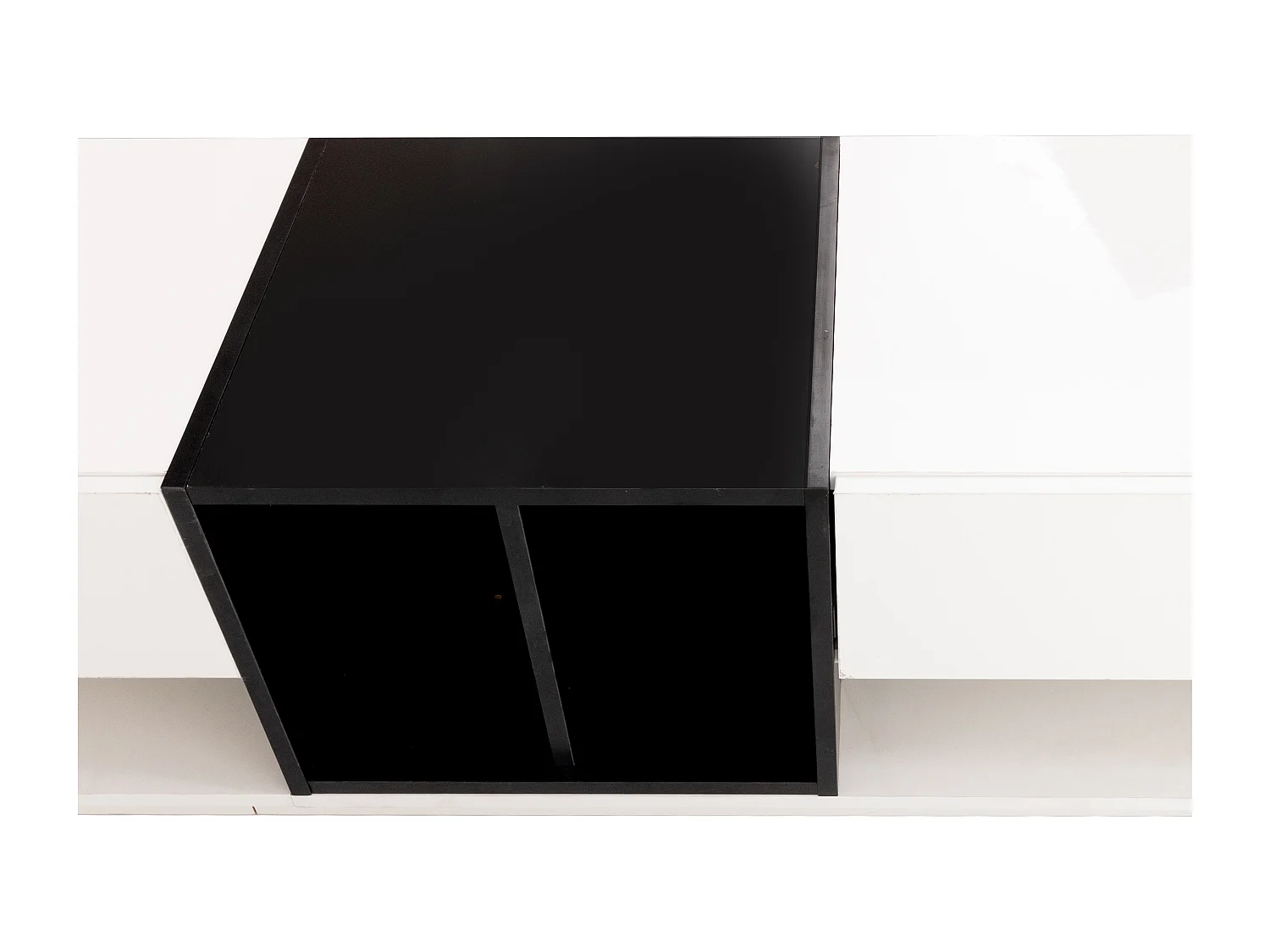 Meuble TV 190cm - 3 tiroirs et 2 compartiments - blanc brillant & noir